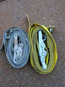 Heavy-Duty 2" x 27' Ratchet Tie Down Straps, 10,000 lb Break Strength, Hook & D-Ring, Set of 2