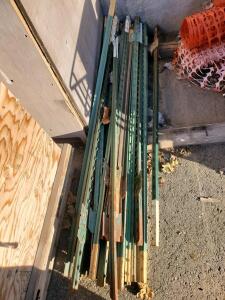 Steel T-Post Fence Stakes, 6 ft, Painted Green, Lot of ~20, Studded, With Anchor Spades