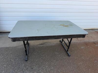 48x24in Folding Rectangular Table, Black Steel Frame, Plastic Top, Non-Slip Feet