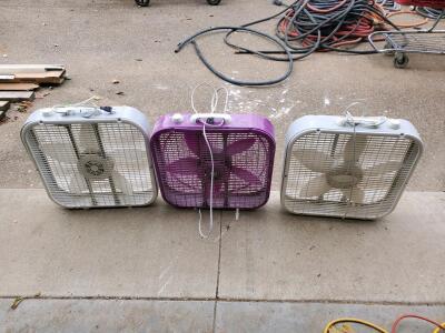 Set of 3 Lasko 20-Inch Electric Box Fans, 3-Speed, White & Purple, Portable Household Cooling