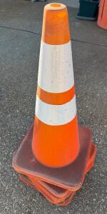 Stack of 8 Orange 28" Reflective Safety Traffic Cones, Stackable, 14"x14" Base, MUTCD Compliant