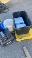 Assorted Surplus Lot: Fire Extinguisher, Large Storage Tote with Boxes, Electrical Boxes, Bucket & Wrap - 3