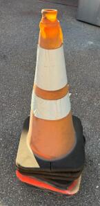 Lot of 5 Standard 28" Traffic Safety Cones, Orange with Reflective Bands, Stackable Bases