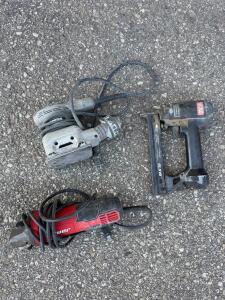 Senco SLS15 Pneumatic Stapler, Porter Finishing Sander, Bauer 7A Angle Grinder, Assorted Power Tools