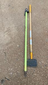 Survey Prism Pole (Fluorescent Green) and Garden Hoe (Wood Handle) - bay3