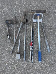 Rotary & Demolition Hammer SDS Max Accessory Lot - 8 Chisels, Drill, Tamper Plate, Core Bits