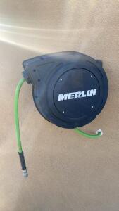 Merlin Retractable Air Hose Reel, 50ft Green PVC Hose, Wall Mount, Quick Connect Fittings - Outside Bay 1