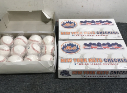 (12) Steiner Baseballs New In Box (2) New York Mets Checker Set