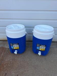 Igloo 2-Gallon Sport Stackable Beverage Coolers, Blue/White, Spigot, Handle &ndash; Lot of 2