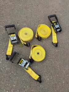 Set of 3 Heavy Duty 2"x27' Ratchet Tie Down Straps, Double J-Hooks, 3333 lbs WLL, Yellow