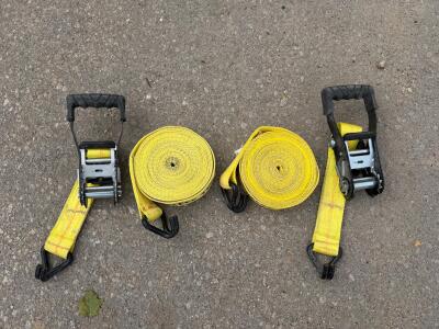 2 Heavy Duty 2" x 30' Ratchet Tie Down Straps, Double J Hooks, 3,333 lb WLL, Yellow