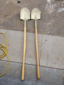 (2) Long-Handle Round-Point Digging Shovel, Steel Blade, Hardwood Handle, 58" Overall Length