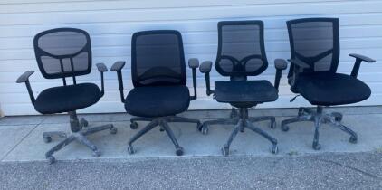 Set of 4 Mesh-Back Ergonomic Office Chairs, Rolling Swivel, Black, Adjustable Armrests