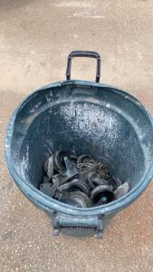 Lot of 12 Heavy-Duty 5" Plate Casters, Mixed Swivel/Fixed, with Rubbermaid Barrel & Chain - Bay 5