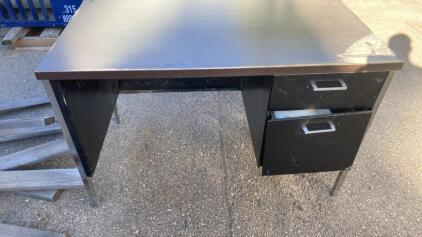 Vintage Office Desk with 2 Drawers, Laminate Top, Metal Frame, 47.25" x 23.63" x 30"