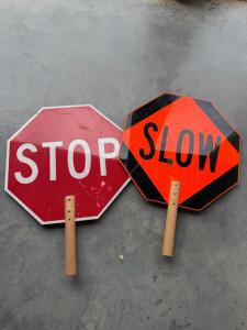 Handheld 18" STOP/SLOW Paddle Sign, Reflective, Wood Handle, MUTCD Compliant, Double-Sided