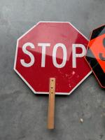 Handheld 18" STOP/SLOW Paddle Sign, Reflective, Wood Handle, MUTCD Compliant, Double-Sided - 2