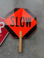 Handheld 18" STOP/SLOW Paddle Sign, Reflective, Wood Handle, MUTCD Compliant, Double-Sided - 3