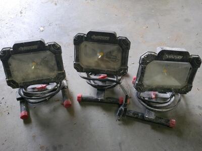 Husky 1500 Lumen LED Portable Work Lights, Corded, Adjustable Stand, Lot of 3