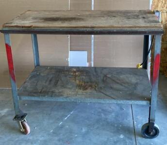 Mobile Steel Workbench 48"x24" with Wooden Top, Dual Shelf, 8 Outlet Power Strip, Casters ( Bay 4 )