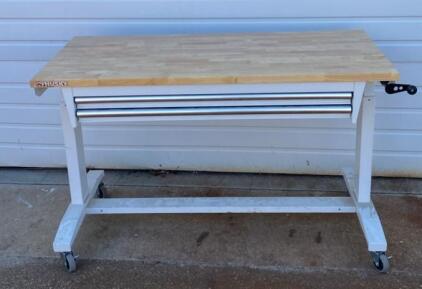 Husky Mobile Workbench with Wood Top, 46" x 24", Locking Drawer, White Frame ( Bay 4 )
