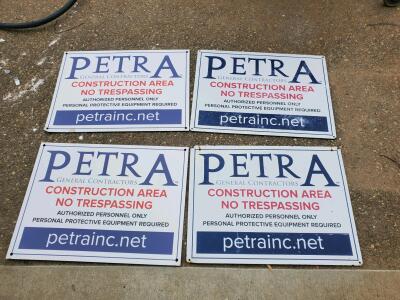 PETRA General Contractors Construction Area No Trespassing Signs, 18" x 24", Aluminum, Set of 4