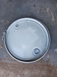55-Gallon Steel Drum Barrel Lid with Bolt Ring, Dual Bung Openings, Gray Lined Finish