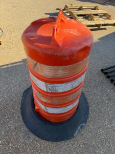 Orange Plastic Traffic Drum 42" High, Rubber Base, Reflective Bands, Molded Handle