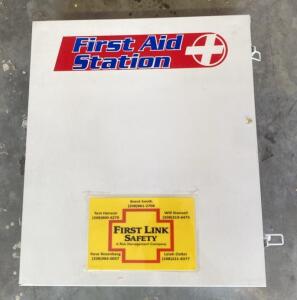 First Link Safety Wall-Mounted Metal First Aid Station, 3 Shelves, 50-75 Person Capacity, Stocked ( Bay 4 )