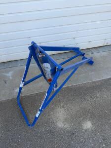 Steel Sawhorse Log Holder Sawbuck, Blue, Foldable, Holds Logs Up to 10" Diameter, Safety Pin Locks