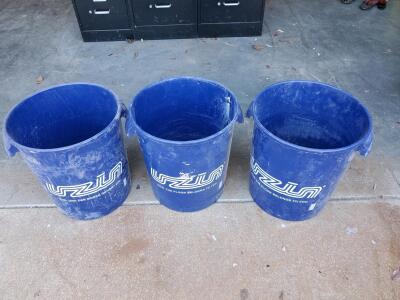 UZIN 5 Gallon Blue Plastic Construction Utility Buckets &ndash; Lot of 3, Integrated Handles