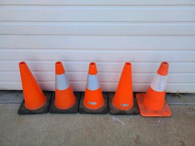 Set of 5 Orange Traffic Safety Cones, 18" Tall, Weighted Base, 3 with Reflective Bands
