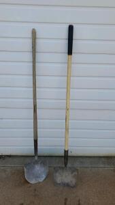 (2) Square-Point Shovels with Wooden Handles, Approx. 58" Length, Steel Blades