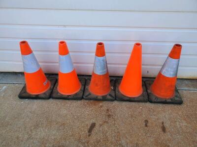 Set of 5 Orange 18" Traffic Cones with Reflective Bands, Heavy Rubber Base, Stackable