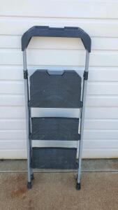 Hyper Tough 3-Step Folding Steel Ladder with Tool Tray, 300 lb Capacity