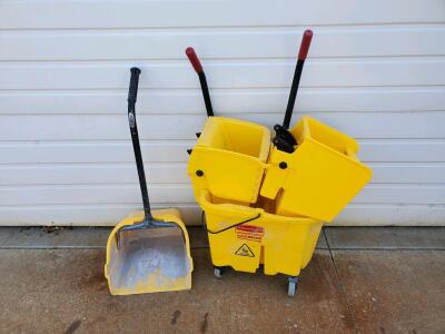 Rubbermaid WaveBrake Mop Bucket 35 Qt with Wringer & Upright Dustpan &ndash; Yellow, Commercial Cleaning