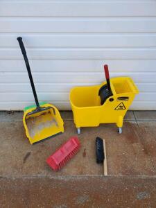 Rubbermaid 31-Quart Mop Bucket with Wringer, Upright Dustpan, and Two Hand Brushes