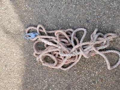 Used Synthetic Rope Lifeline with Steel Locking Snap Hook (Tan/Green Tracers)