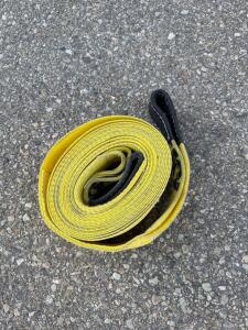 Yellow 4 in x 20 ft Synthetic Tow Strap with Reinforced Loops, 20,000 lb Capacity