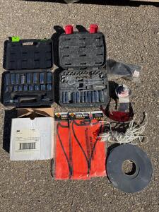 Mechanics Socket/Ratchet Set Lot with Husky 3/8" Drive, Safety Vests, Rope & PPE