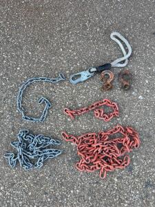 Industrial Steel Chains and Hooks Set &ndash; Red & Grey, 3/8" Diameter, 14 ft Total, Safety Lanyard