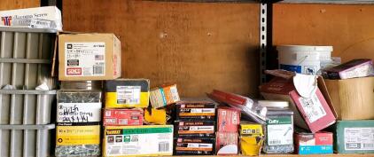 Assorted Construction Fasteners (Screws, Staples, Nails, Connectors)