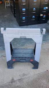 Folding Sawhorse, Heavy-Duty Plastic, Approx. 1000 lb Capacity, Gray/Black, Red Lock Tabs