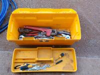 Yellow Plastic Toolbox with Assorted Hand Tools - Wrenches, Pliers, Screwdrivers, Pittsburgh, Stanley - 2