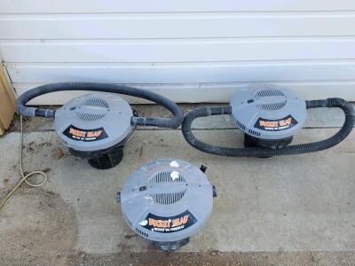 Bucket Head Wet/Dry Vac Powerheads, Model BH0100, 1.75 HP, 5-Gal Compatible, Lot of 3, w/ Hoses