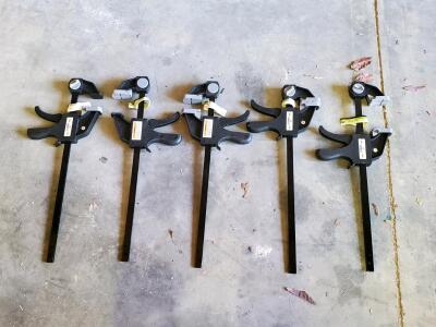 Set of 5 Quick-Grip 12-Inch Bar Clamps, Trigger Release, Black/Gray, Steel Bar, Ergonomic Handle