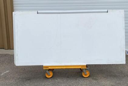 Bulk Lot of 8 Large 6'x3' Whiteboards and signs with Aluminum Frames and Yellow Dolly Cart