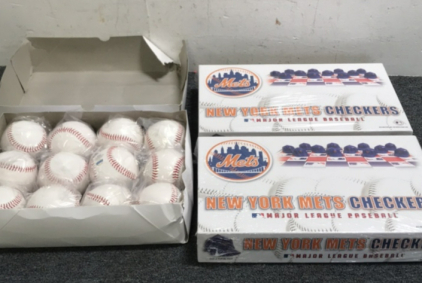 (12) Steiner Baseballs New In Box (2) New York Mets Checker Set