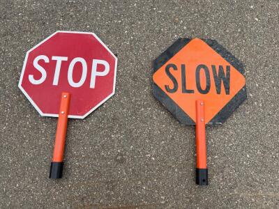 Handheld STOP/SLOW Traffic Control Paddles, 18" Reflective, Orange Handle, MUTCD Compliant