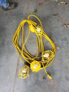 50-ft 4-Head Jobsite String Work Light Set, Yellow Cages, Standard 120V, Bulbs Included